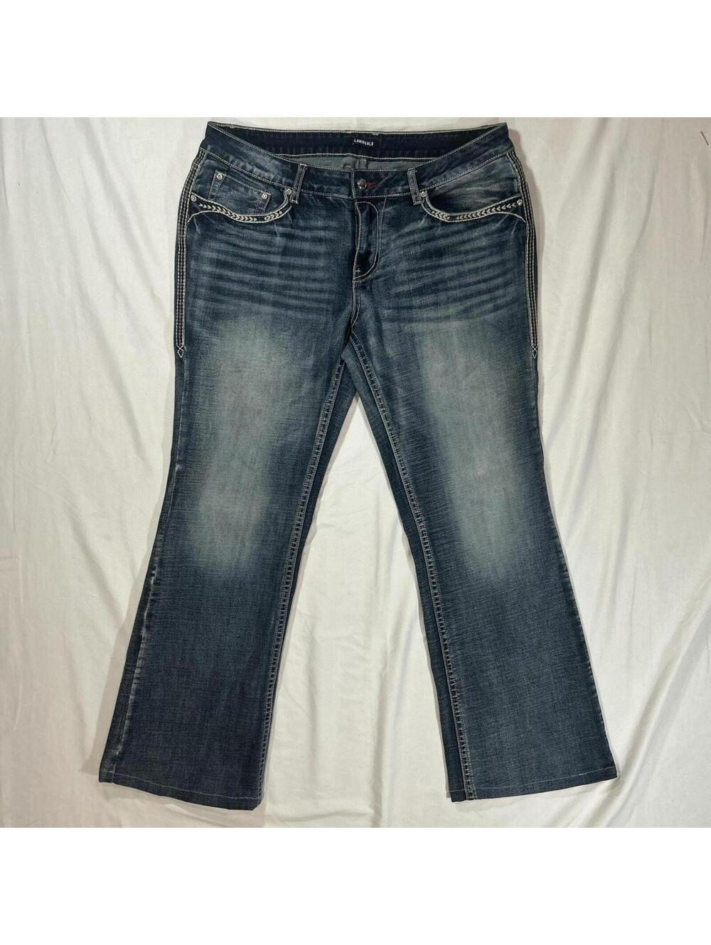 Flamingals Y2K low rise bootcut jeans with dark wash denim.